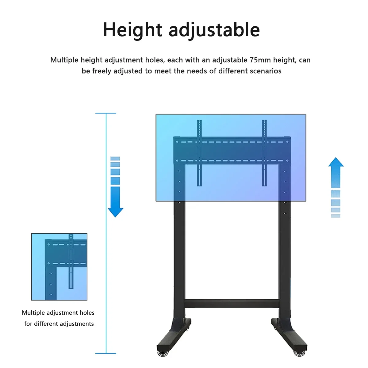 Móvel TV Stand Conferência e Educação Máquina Integrada, Piso Montado Carrinho de rodas, Capacidade de carga de 100kg, 50-75 Polegada