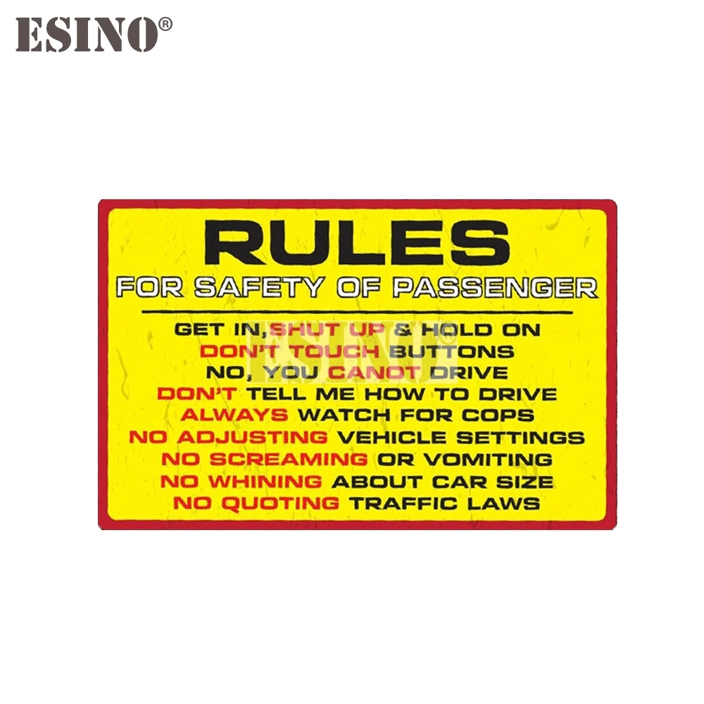 Car Styling Creative Funny Warning Rules for Safety of Passenger PVC Decal Waterproof Car Body Sticker Pattern Vinyl