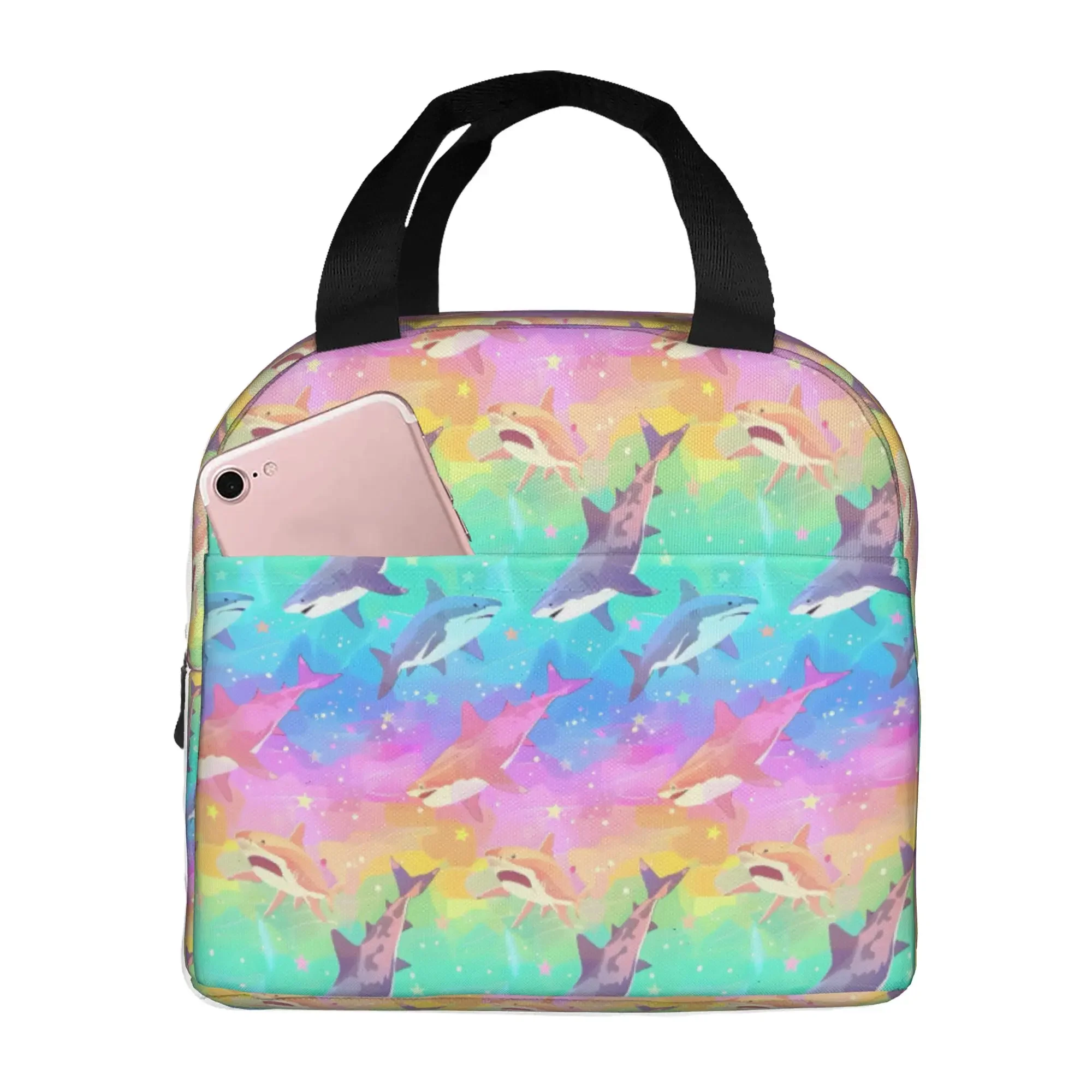 Blue Watercolour Shark Insulated Lunch Bag for Women Leakproof Cartoon Ocean Animal Thermal Cooler Lunch Tote School