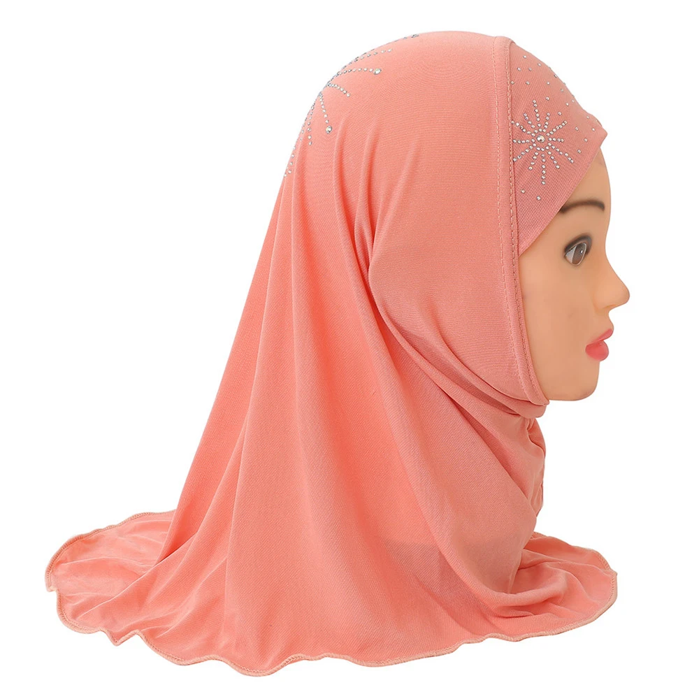 One Piece Amira dla 2-6 lat Diamonds Hijab Muslim Pull On Ready Made To Wear Scarf Instant Turban Islamic Headscarf Niqab Hat