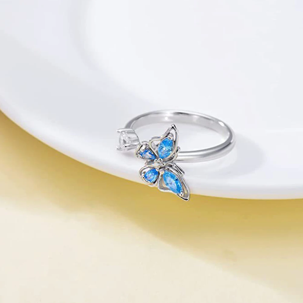 Women's Adjustable Crystal Flower Fidget Ring