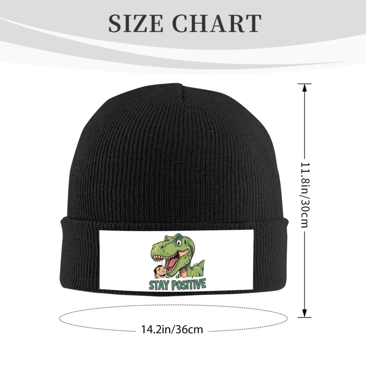 Stay Positive Funny T-Rex Dinosaur Sticker Warm Knitted Cap Winter Knit Bonnet Hat Skullies Beanies Hip Hop Caps for Unisex