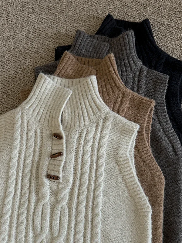 

Gagaok Gentle Sweater Vest 2025 Autumn Sleeveless Korean Fashion Clothing Simple Solid Slimming Turn-down Collar Casual Top