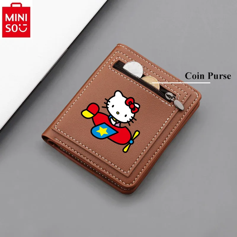 MINISO sanrio Hello Kitty Cartoon Print Wallet Student Short Fashion Zipper Wallet Coin Storage Multi functional Zero Wallet