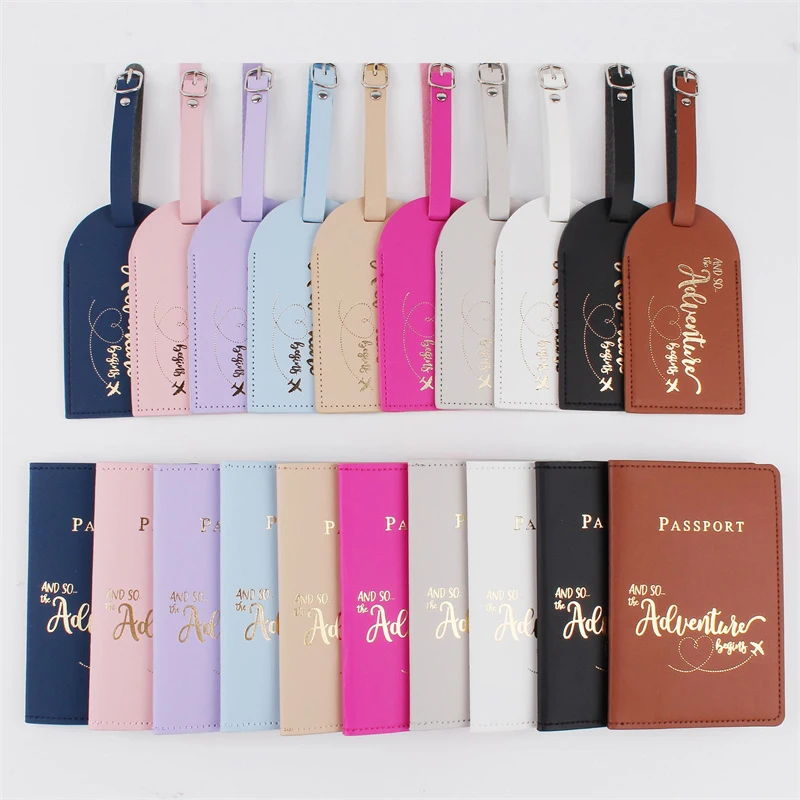 2 Pcs/set New PU Leather Multifunctional ID Organizer Luggage Tag Set Passport Holder Travel Accessories Loss Prevention Wallet