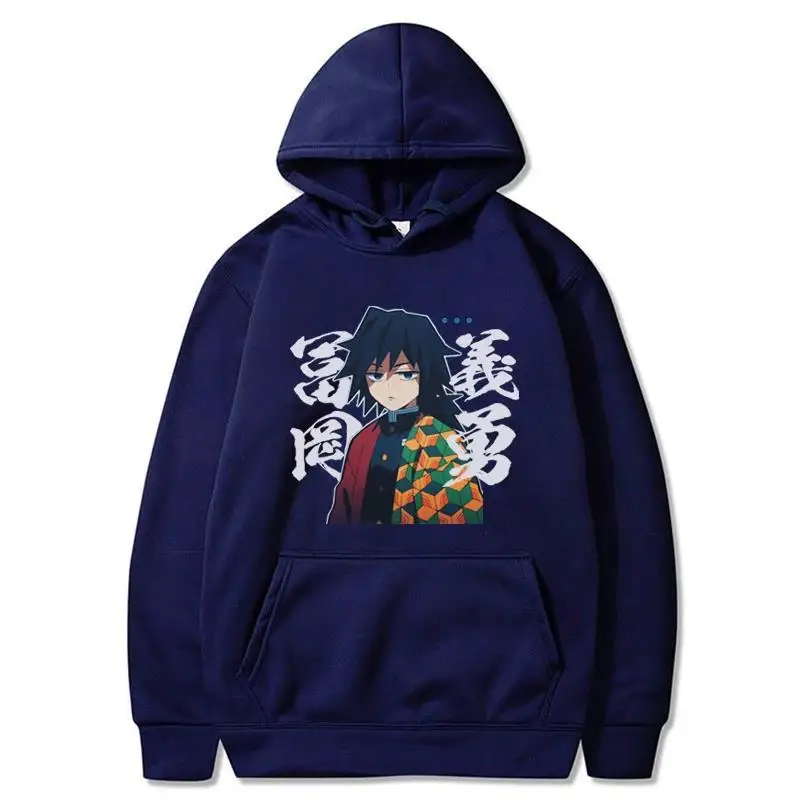 Japanischer Anime Demon Slayer Tomioka Giyuu Muster bedruckter Herren-Hoodie mit langen Ärmeln, Streetwear, Unisex