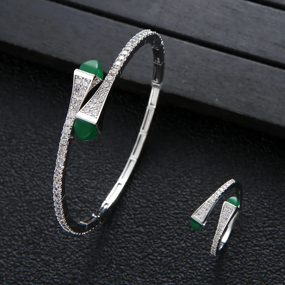 HIBRIDE Trendy Saudi Arabia Bangle Ring Set for Women Bridal Wedding Engagement Jewelry Sets brincos para as mulheres N-971
