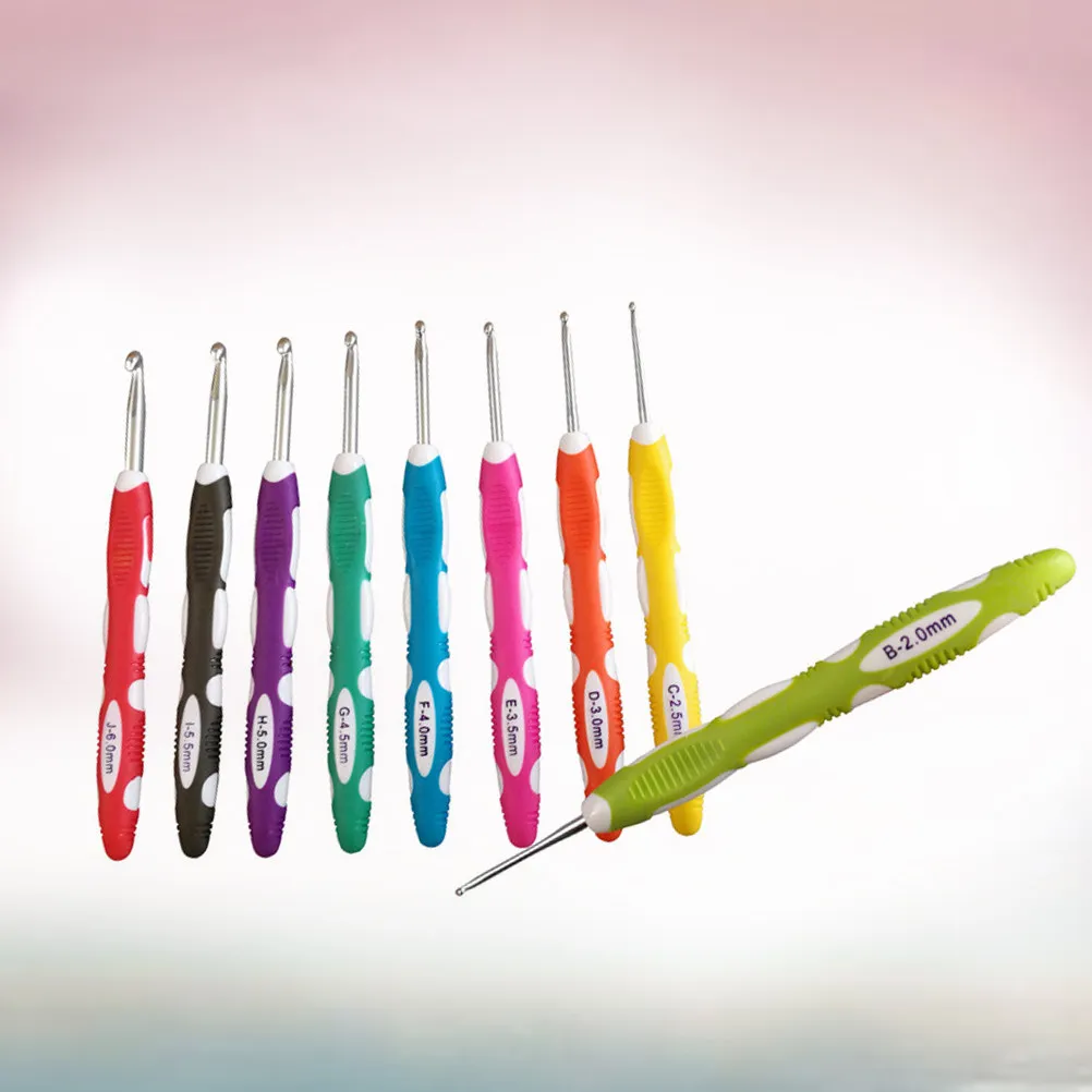 9Pcs Aluminum Crochet Hooks Set Ergonomic Line Head Design Reduces Wrist Fatigue Maintains Consistent Gauge Smooth Spinning