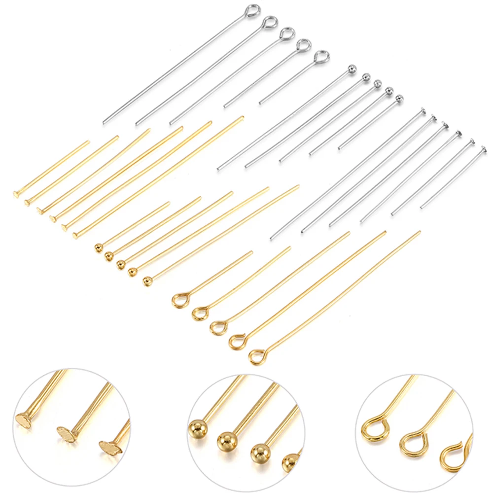 50/100Pcs Gold Color Stainless Steel Heads Eye Flat Head Pin Ball Head Pins for DIY  Earrings Jewelry Making Accessories