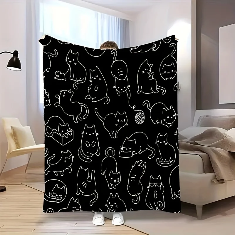 Linda manta de franela de gatito blanco y negro: suave y cálida para todas las estaciones para sofá/cama/oficina/viajes