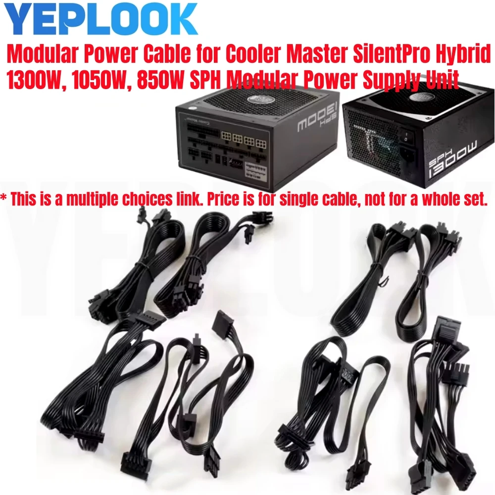 

Modular Power Cable for Cooler Master SilentPro Hybrid 1300W 1050W 850W SPH Power, 6+2 PCIe, 4+4 CPU, SATA, Molex IDE, 24Pin ATX