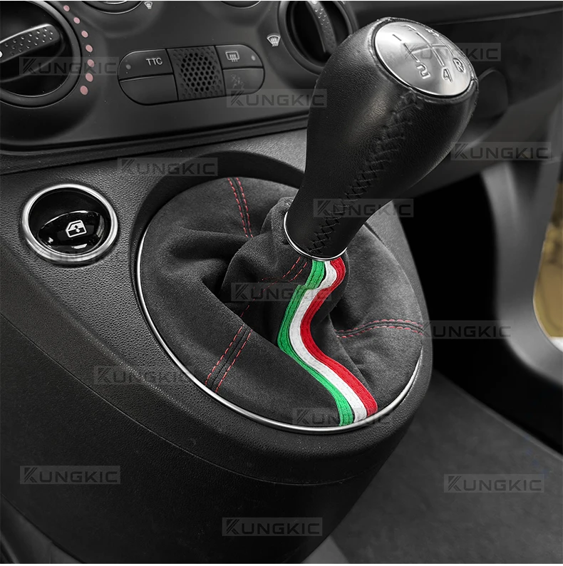 Wildleder-Schalthebelmanschette für Abarth 595 695 2016 2017 2018 2019 2020 2021 2022 2023 2024 Fiat 500 2011-2024 Schaltmanschette – Detail 7