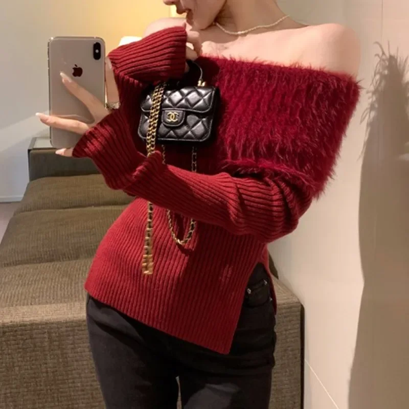 Minkred Sexy Off-Shoulder Sweater New Arrival Autumn/Winter Unique Pure Desire Base Layer Top For Women Fashion Outerwear