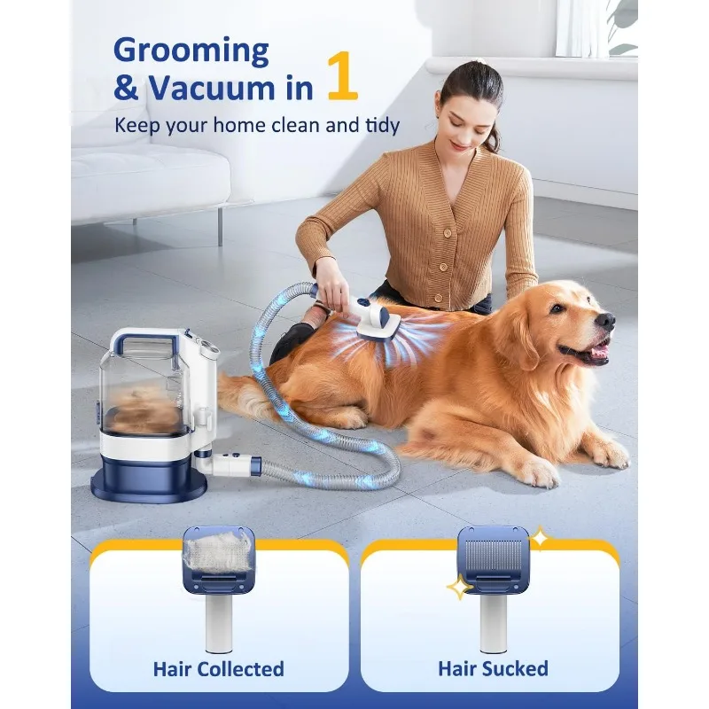 Dog Grooming Vacuum Kit, 3.2L Dust Cup Pet Grooming Vacuum for Dogs Cats with Cordless Clipper, 12000pa 6 Pet Tools