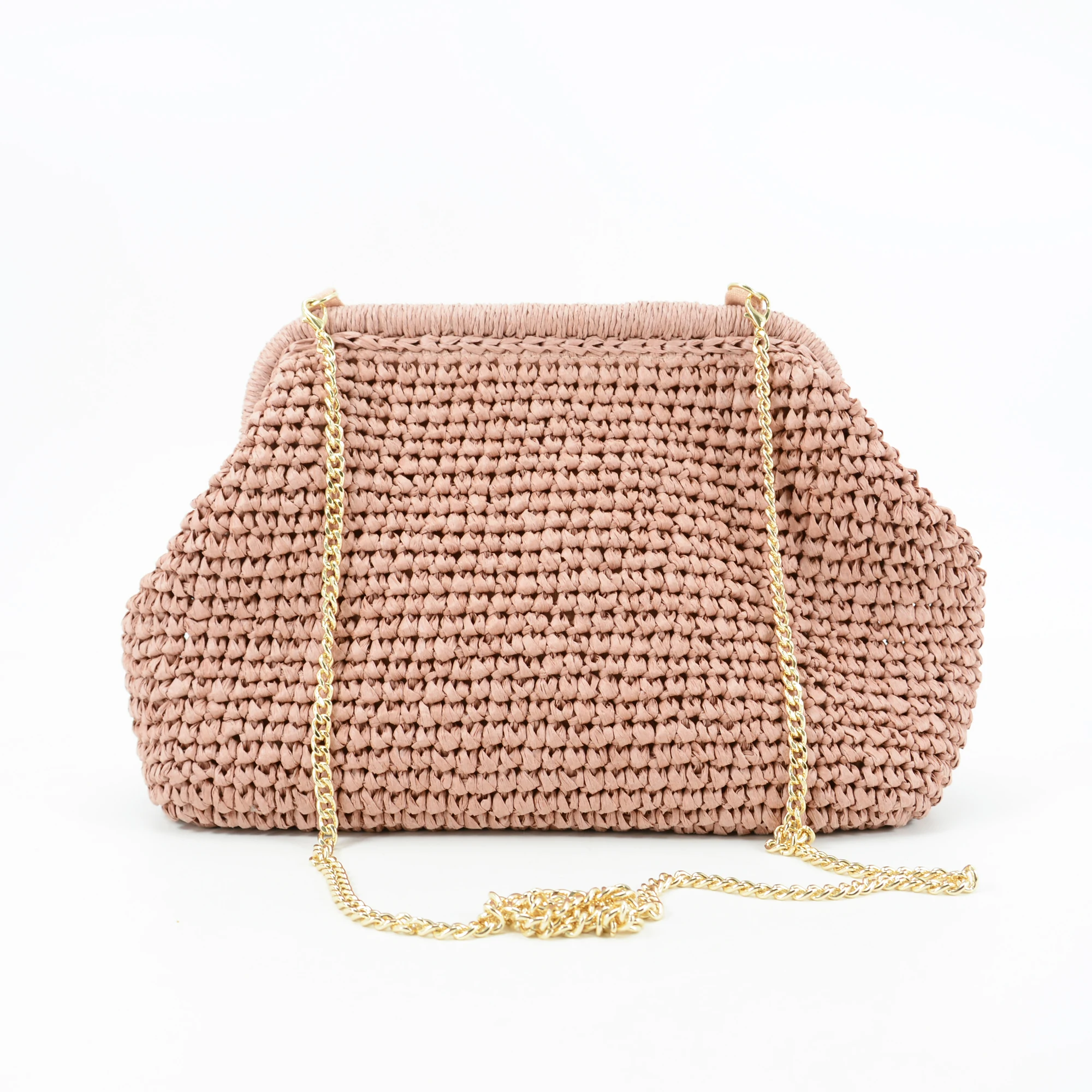 

Handmade Crocheted Raffia Straw Clutch Bag Chain Strap Summer Evening Party Pouch Gift for Women