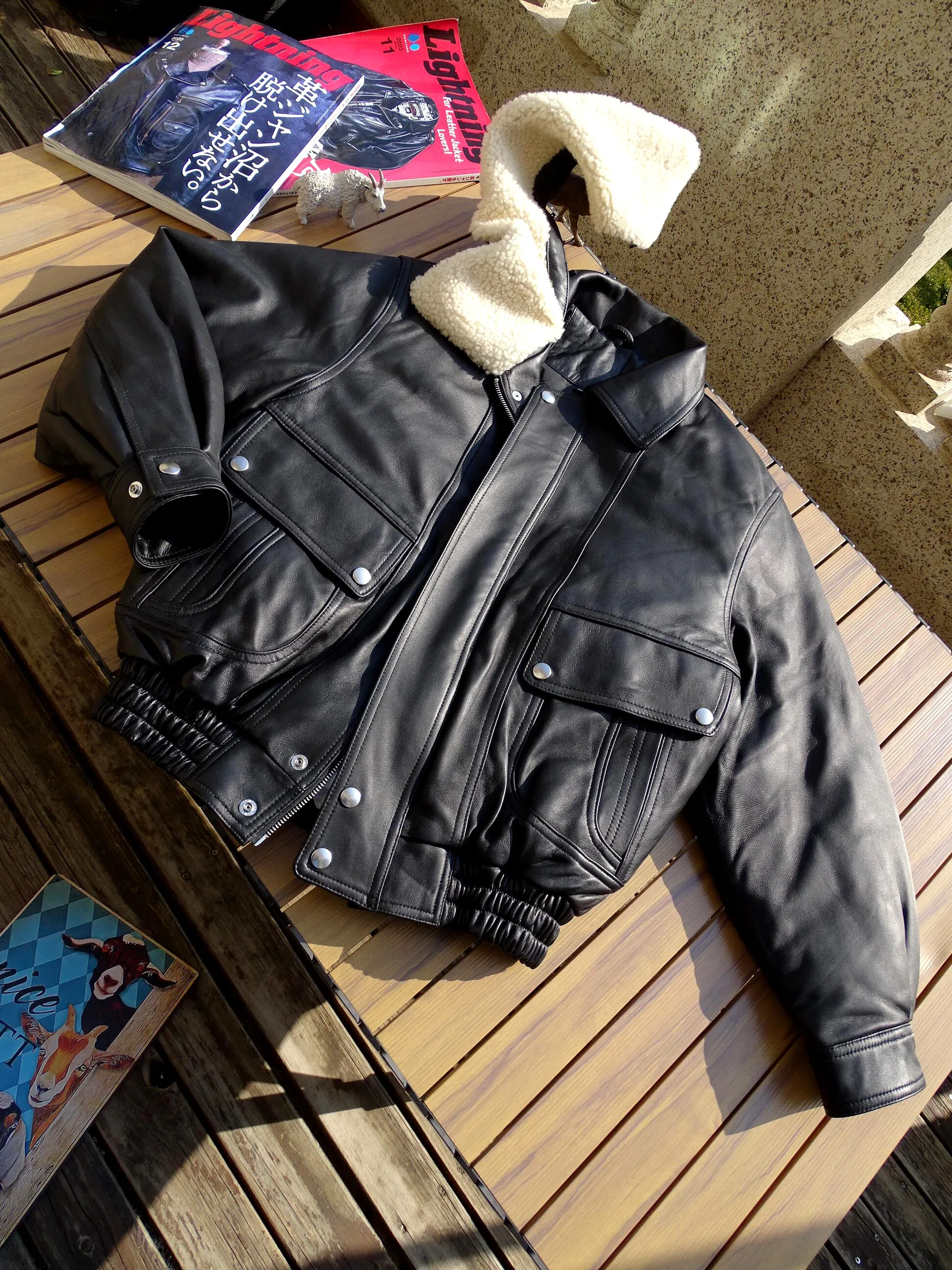 

Real Leather down Jacket Winter Warm Detachable Wool Collar Neutral Retro Loose Hong Kong Style Men Women Universal Wear