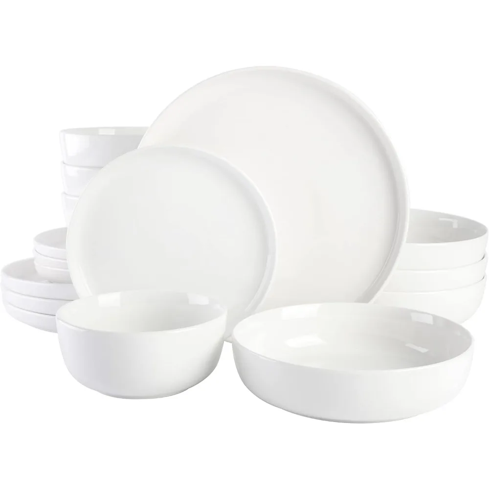 

16-Piece Porcelain Ceramic Chip & Scratch Resistant Dishes, Microwave & Dishwasher Safe, Plates and Bowls Dinnerware Set