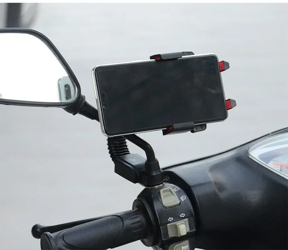 

Motorcycle Electrical Car Mobile Phone Bracket Non-slip Anti-vibration Rearview Mirror Rotatable Automatic Lock Riding Holder