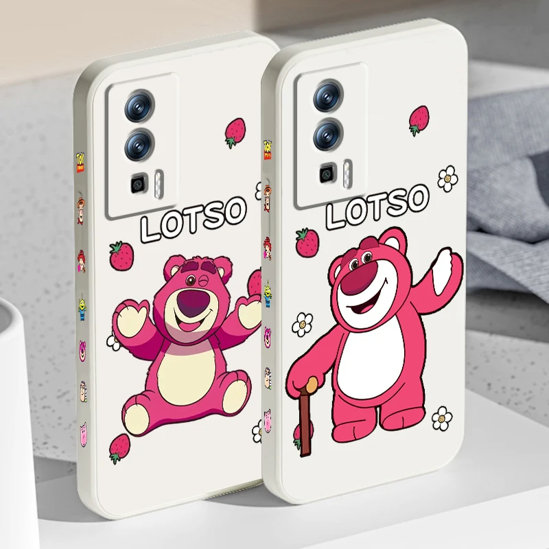 Disney Lotso Bear Cute Fashion Liquid Left Rope For Xiaomi Redmi 13C 12 12C K60 A1 K50 11 K40 10C 10 9A 9AT 9T 9C 5G Cover