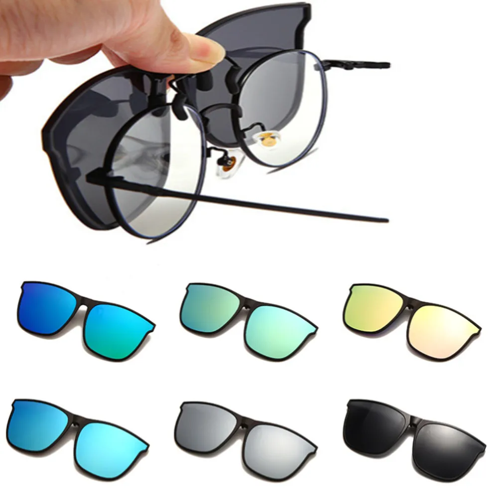 Men Women Myopia Polarizing Clip Sunglasses Polarizing Color Changing Sunglasses Clip Glasses Fashion Can Turn Up The Big Box