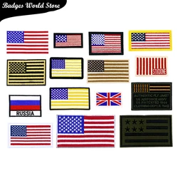 ArmyGreen Russian UK American Flag Icon Embroidery Applique Patches For Clothing DIY Iron on Badges on the Backpack