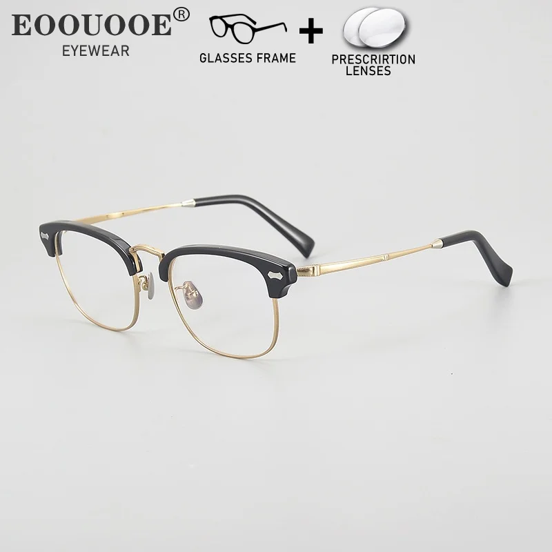 

New Eyebrow Pure Titanium Men Quality Prescription Glasses Progressive Myopia Lenses Office Optical Eyeglasses Filter Blue Light