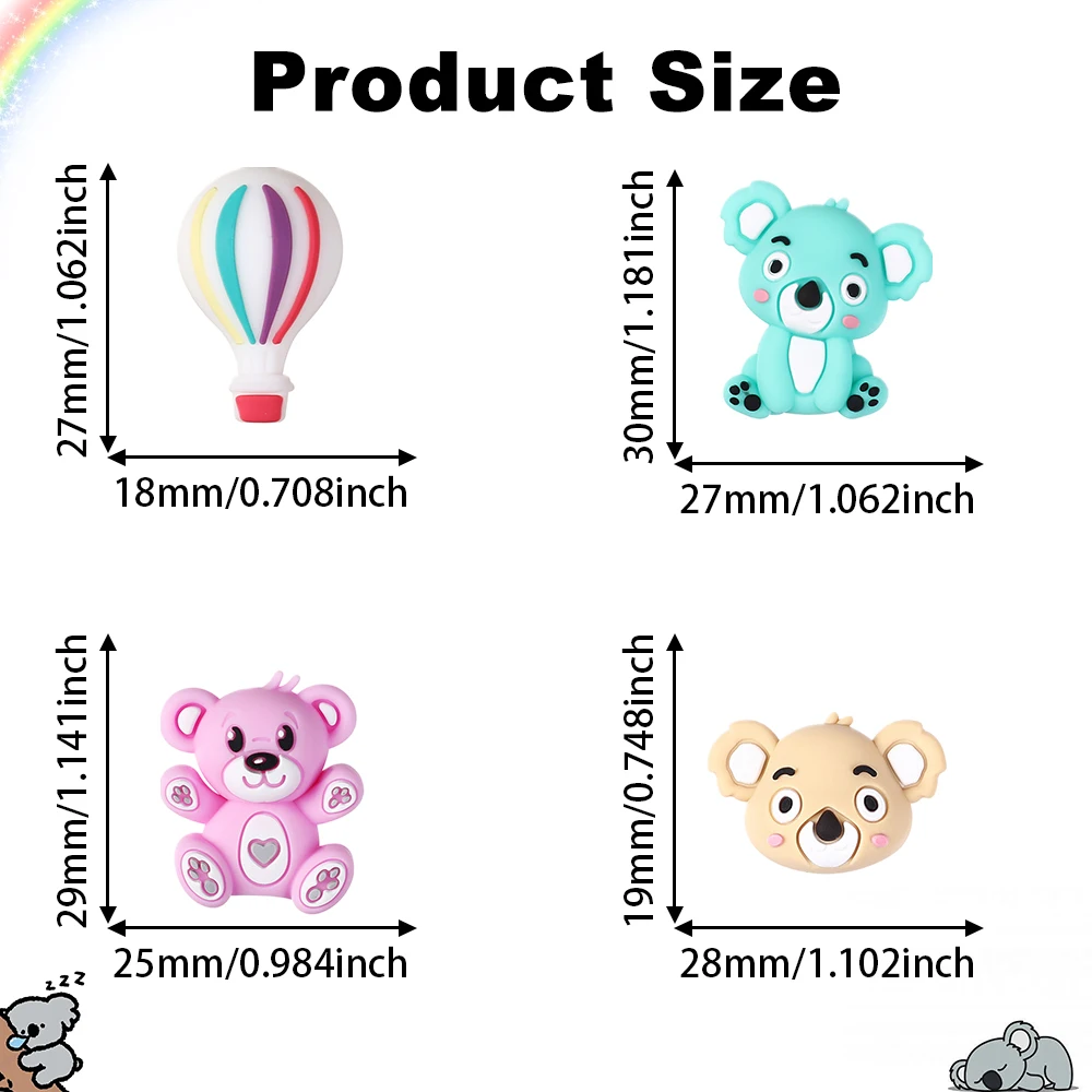 5/10/20pcs 3D Silicone Beads Koala Bear hot air balloon Focal Beads for DIY Jewelry Making Pen Charms Bracelet Accessories view 6