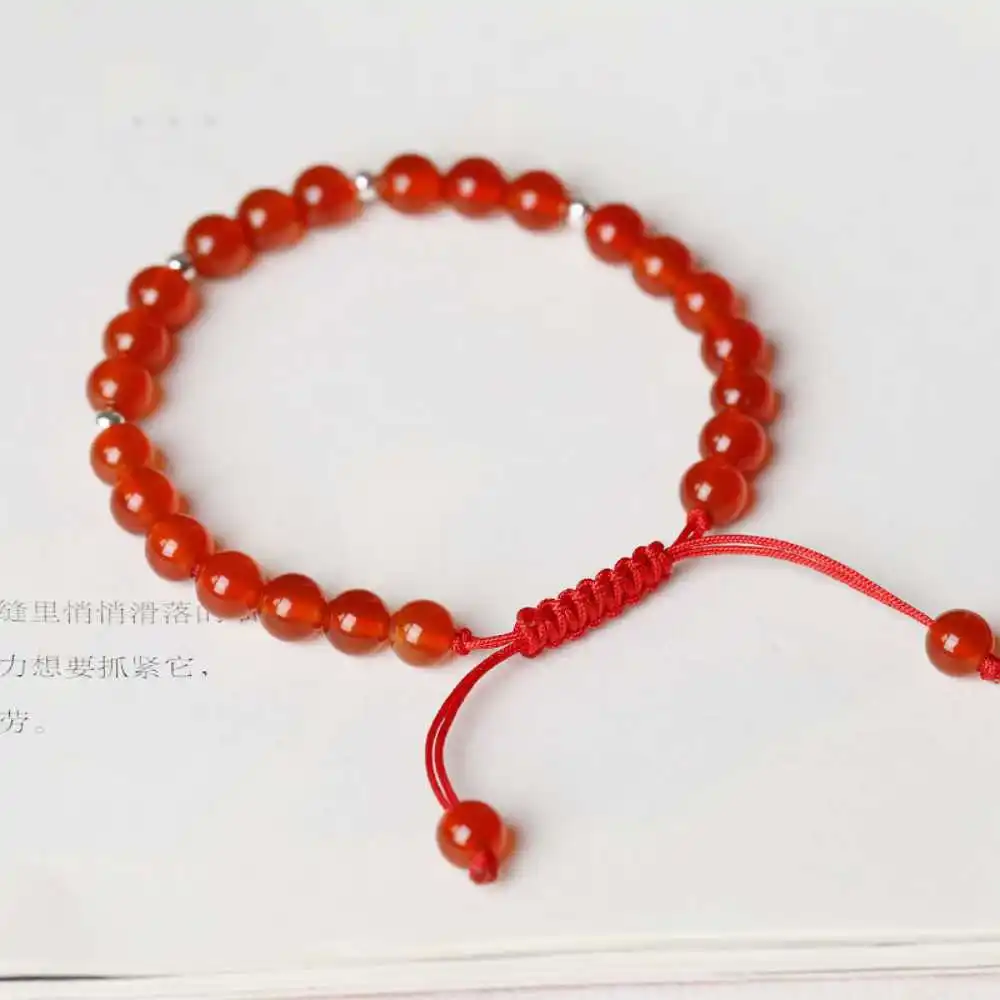 

6MM Natural Red Agate Cinnabar Compile Beads Bracelet Men's Men's Relief Chain Fancy Energy National Style Women Mala