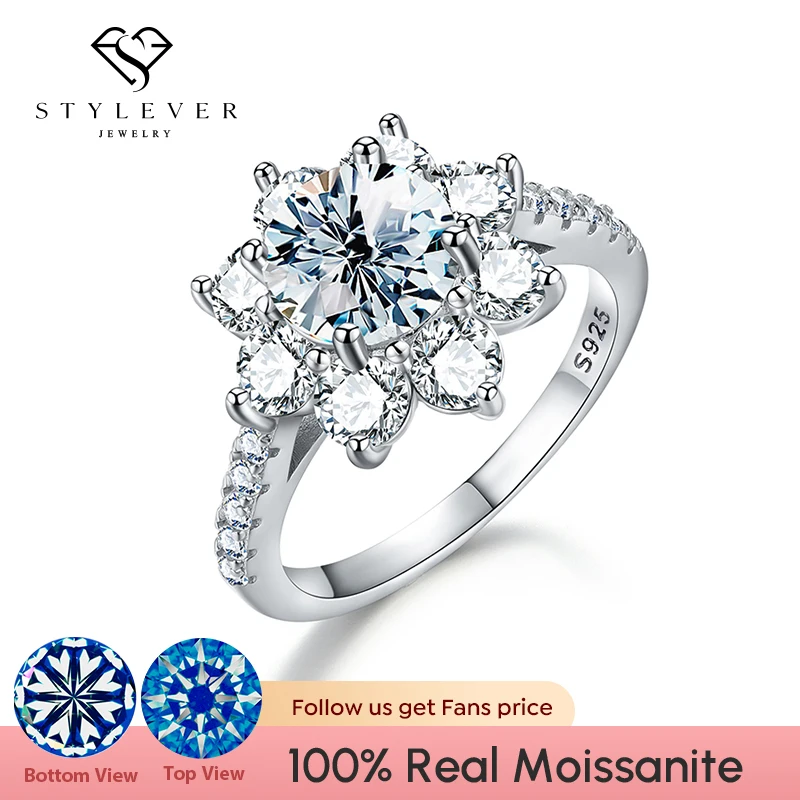 

Stylever Sparkling Real 1-2 Carat Moissanite Diamond Wedding Sun Flower Rings For Women 925 Sterling Silver Luxury Fine Jewelry