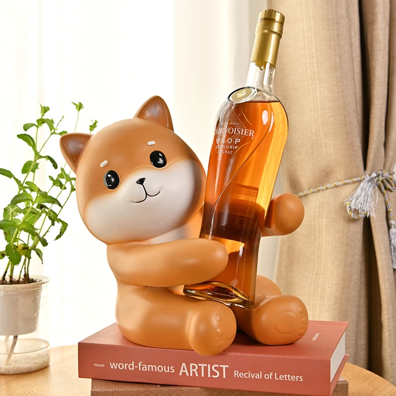 

Shiba Inu Animal Resin Sculpture Dog Statue Table Wine Bottle Holder Stand Décor for Home Room Decoration Animal Figurine Resin