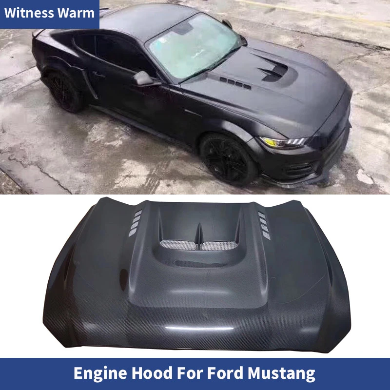 Carbon Fiber / Frp Unpainted Engine Hood Bonnets Engine Covers Car Styling for Ford Mustang Car Body Kit 2015 2016 2017 