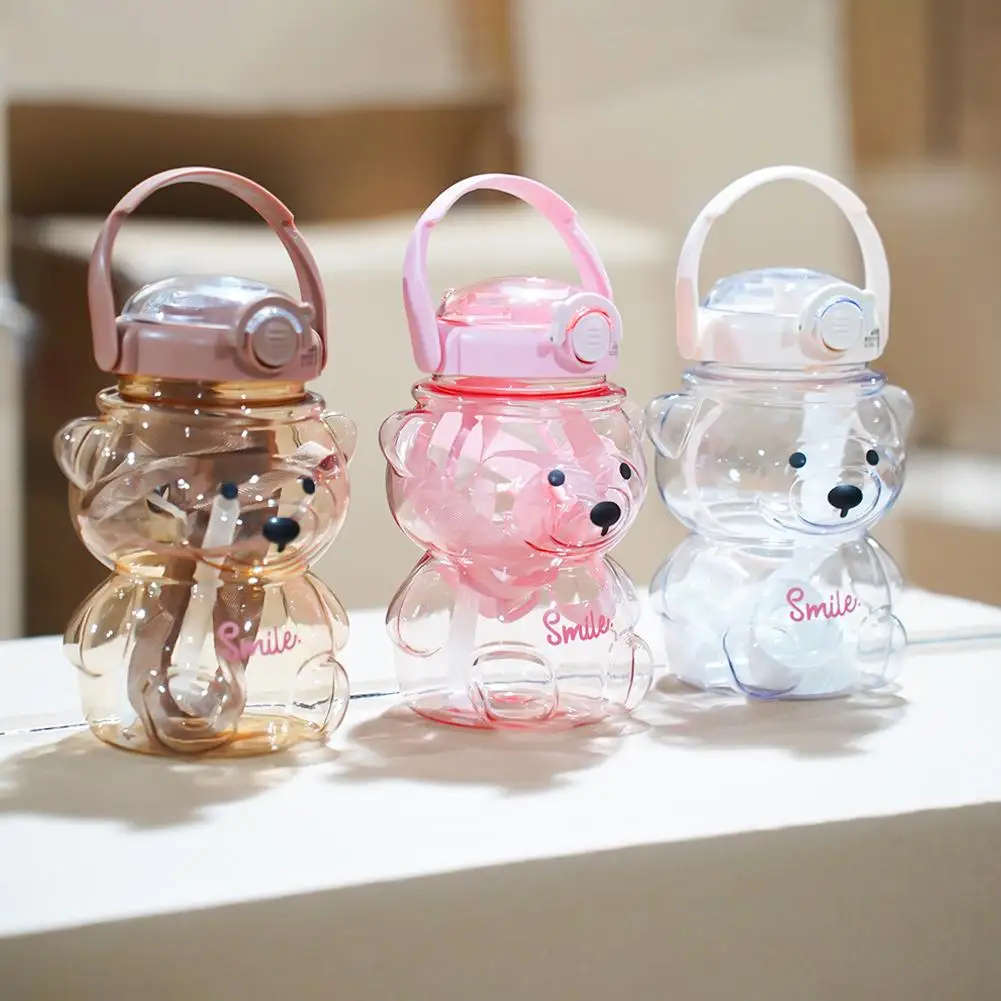 

1000ml Straw Kawaii Cute Bear Cup Various Modes Tumbler with Water Bottle For Girl Kid Outdoor Drinking Kettle