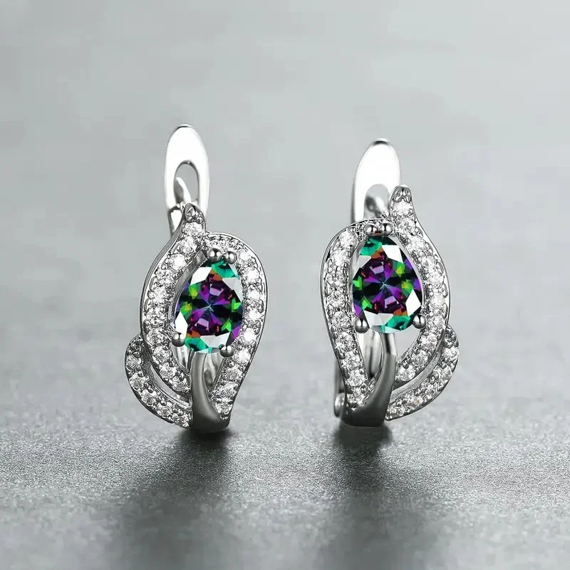 Charming Purple/Multicolored CZ Hoop Earrings for Women Temperament Design Elegant Female Ear Accessories Wedding Jewelry