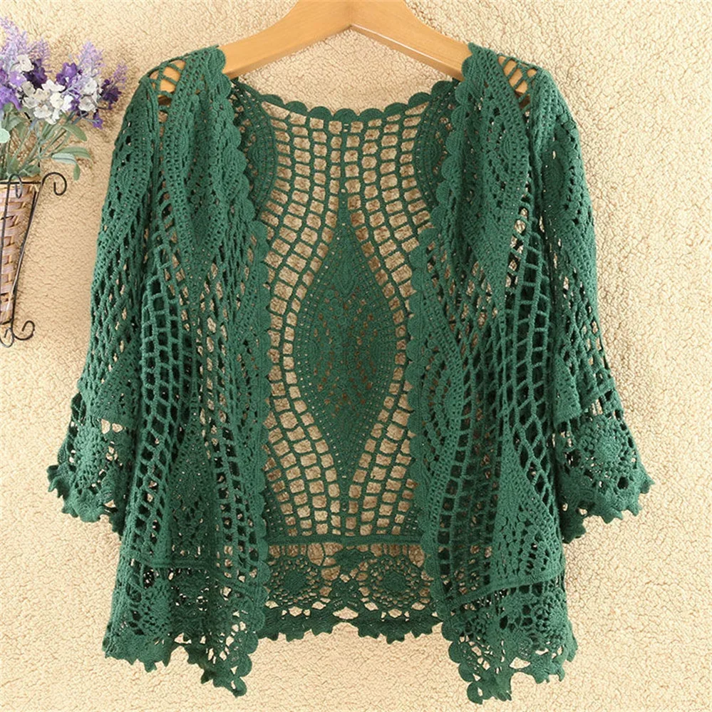 Thin Ladies Coat Knitted Cardigan Jacket Women Spring Summer New Hollow Shawl Short Sun-proof Tops Female Casual All-match V987