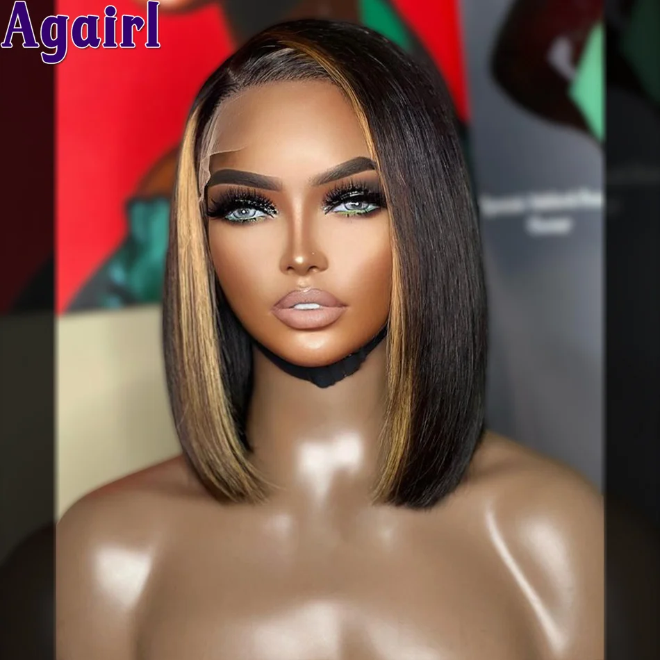 

Highlight Blonde Body Wave Short Bob Wig Transparent 13x4 Short Bob Lace Frontal Human Hair Wigs PrePlucked For Black Women 180%