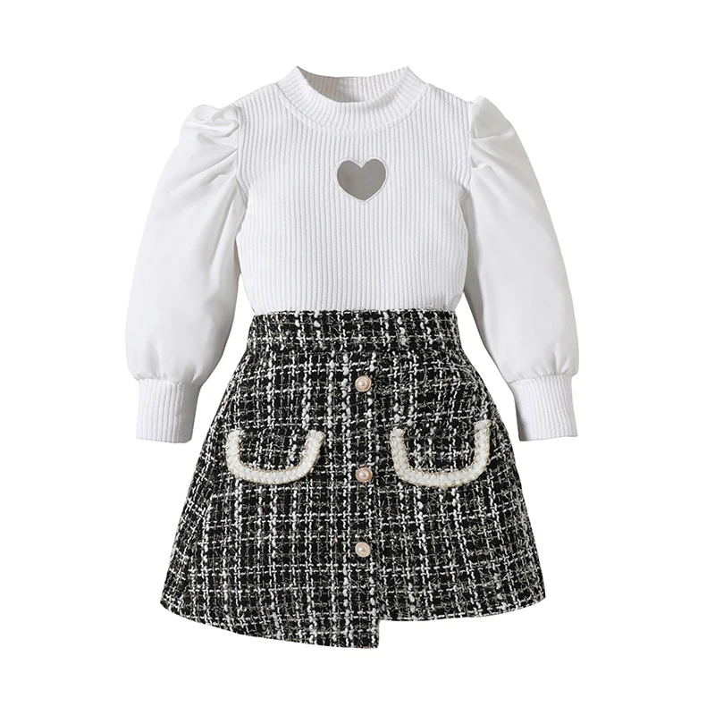 Toddler Baby Girl Fall Winter Clothes Ruffled Long Sleeve High Neck Sweater Tops Plaid Skirt Beret Set 3PCS Outfits