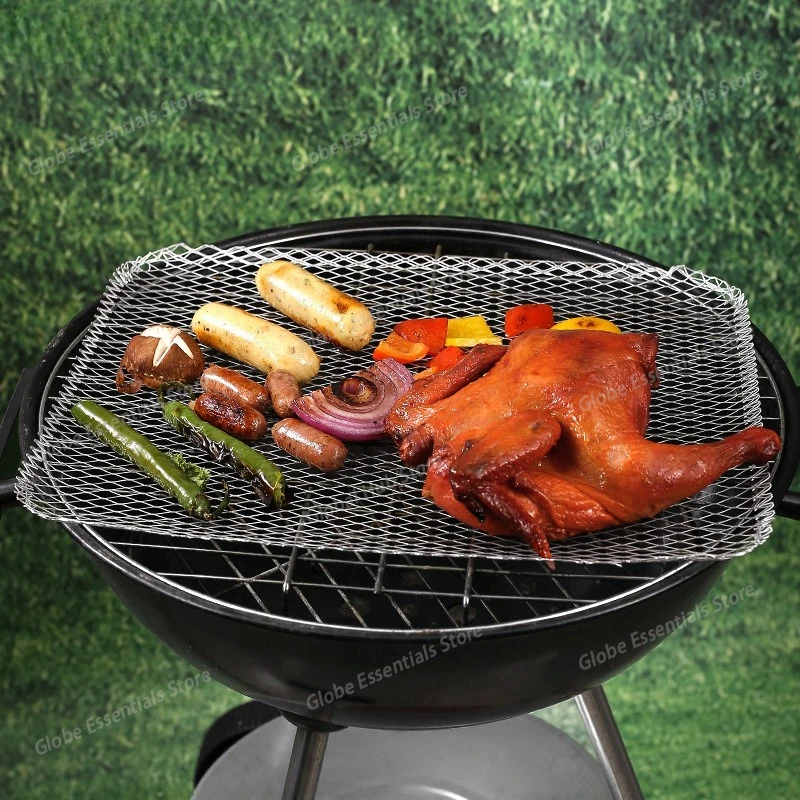 10PCS / Set Stainless Steel Barbecue Grid Disposable Non-stick Tray Barbecue Liner for Camping Picnic Home Meat Fish BBQ Mat