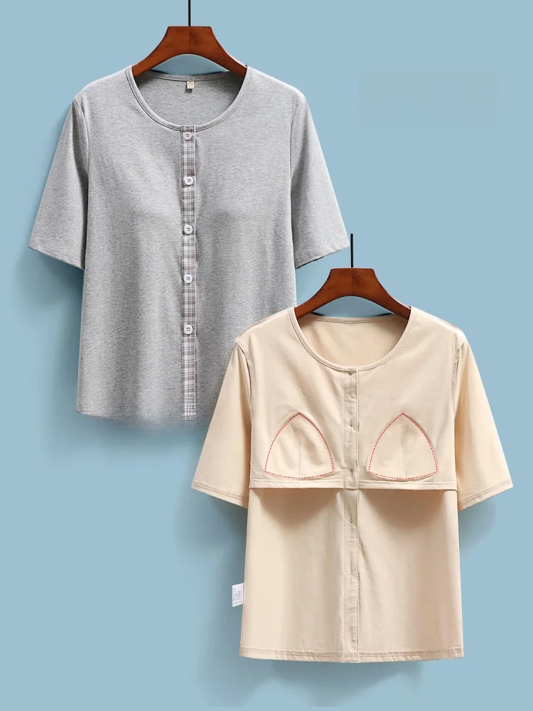 

Women's Inteated Sle Five-Quarter Sve Knitted T-irt Front Button Design Chest Pad Casual Cotton Sweatirt