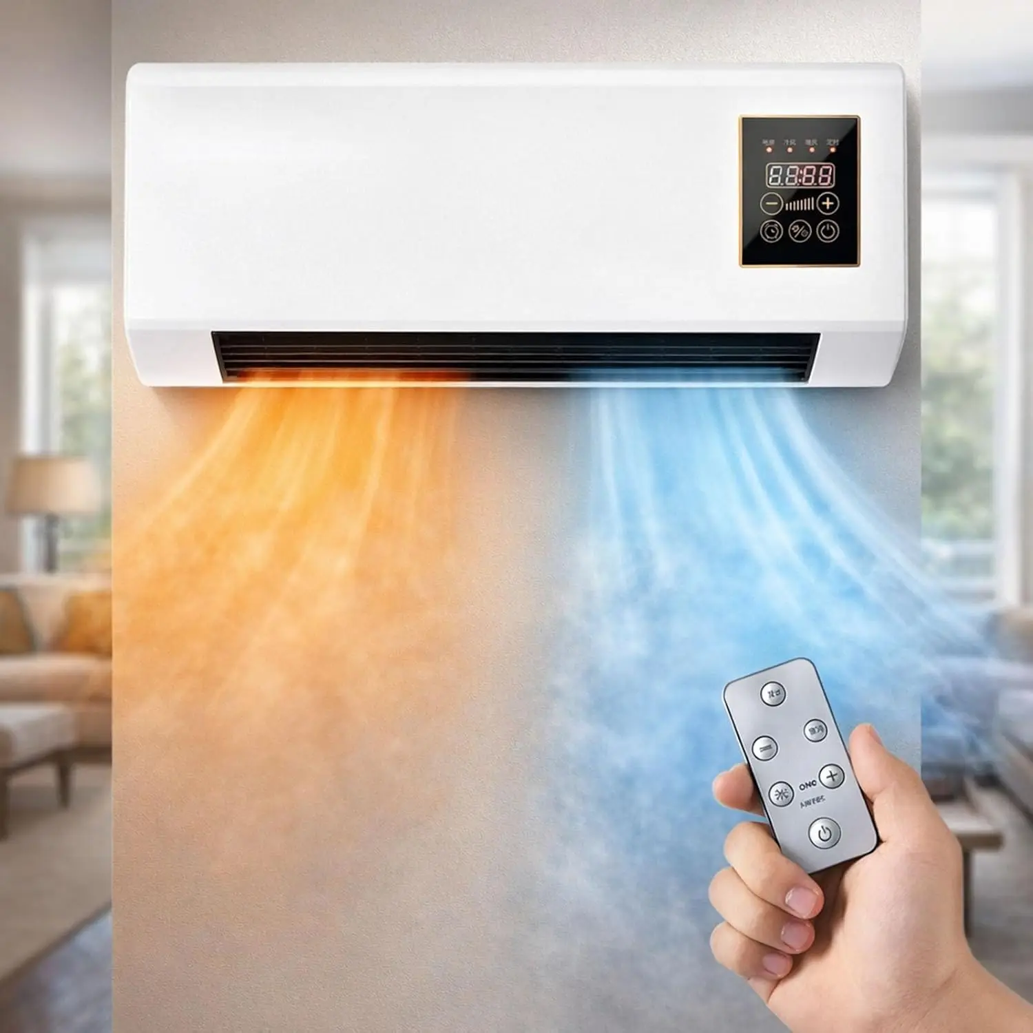 Portable Wall-Mounted Air Conditioner Fan 2 in 1 Heating & Cooling System, Ductless Smart AC and Heater Combo Unit with Remote, No Exhaust Mini Split for Bathroom Office (White)