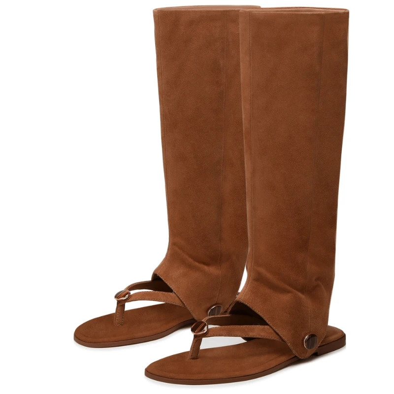 

European AndAmerican Nichecasual Cliptoe Straight Legknee Length Cool Boots Women's Fashion Temperament,two Onparty Flatslippers