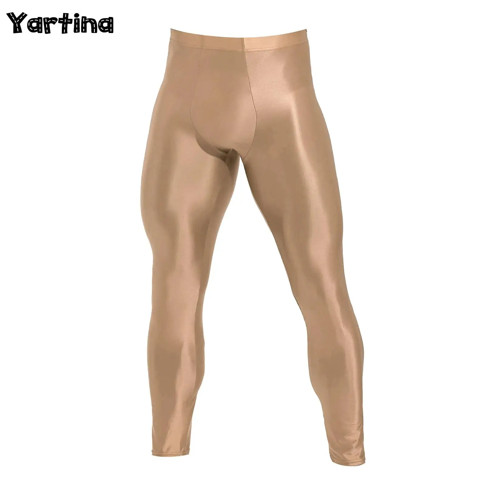 Mens Oil Glossy Quick-Drying Yoga Leggings Compression Running Sport Tights Pants Workout Semi-through Skinny Pants Leggings