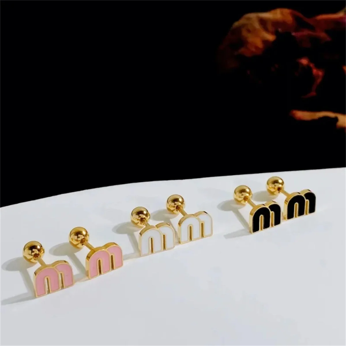 2/6pcs 18k Gold-plated Titanium Steel Letter M Stud Earrings for Women,Delicate Cute Tiny Earrings Jewelry Gift