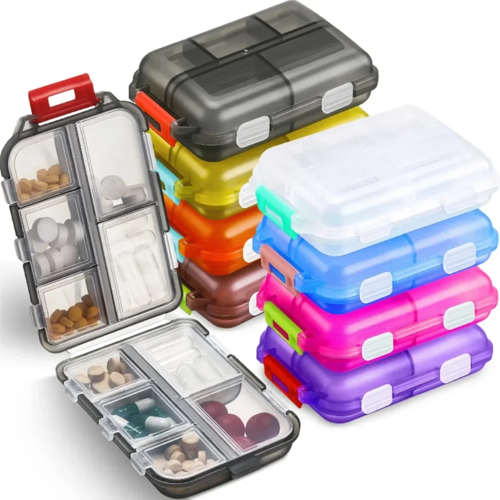 

10 Compartments Travel Pill Organizer Pocket Portable Pill Storage Box Case Daily Pill Container or Purse Fish Oil Medicine