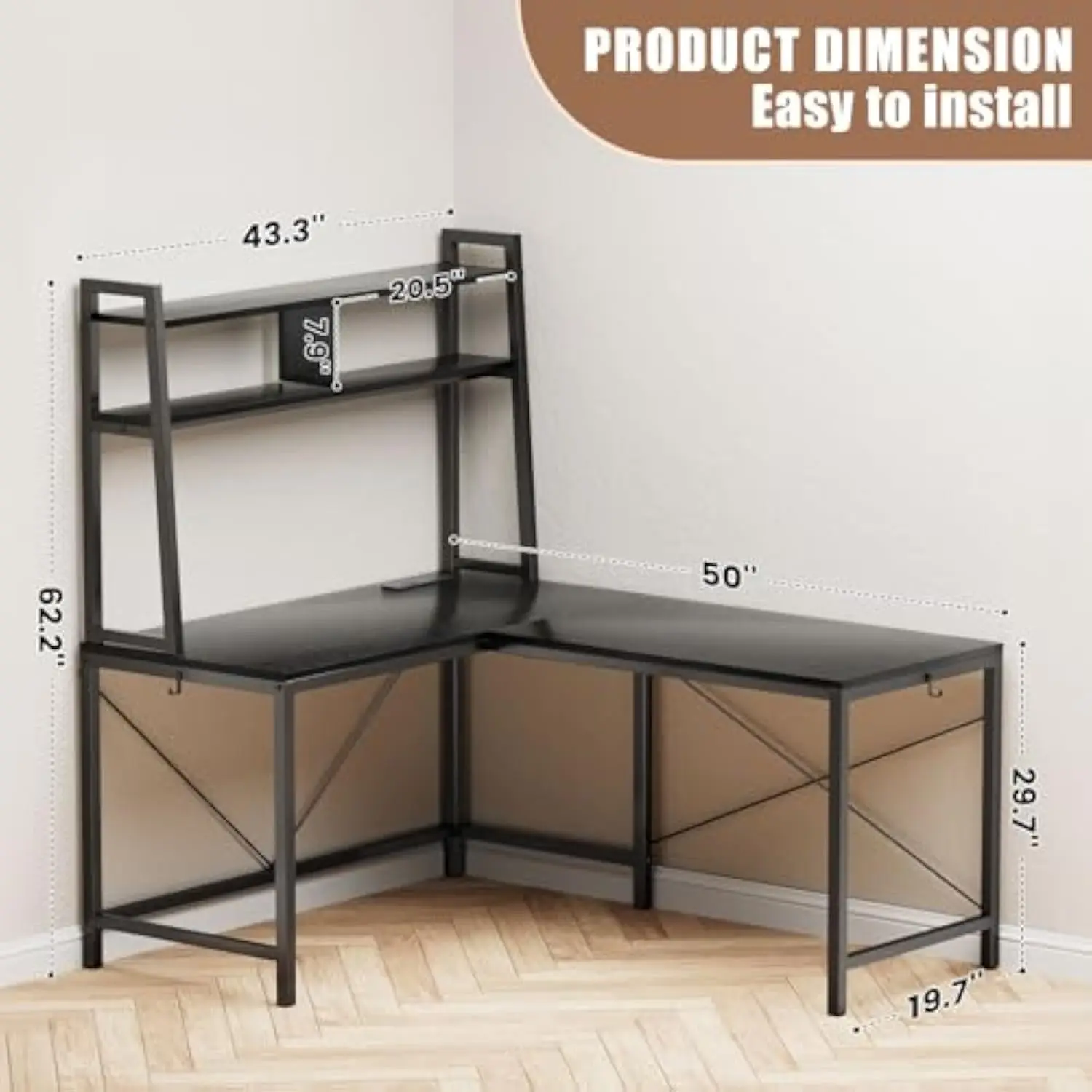 Mesa de jogos em forma de L, mesa de computador de canto de 50 polegadas com tomada elétrica e luzes LED, mesa de jogos em forma de L com armazenamento