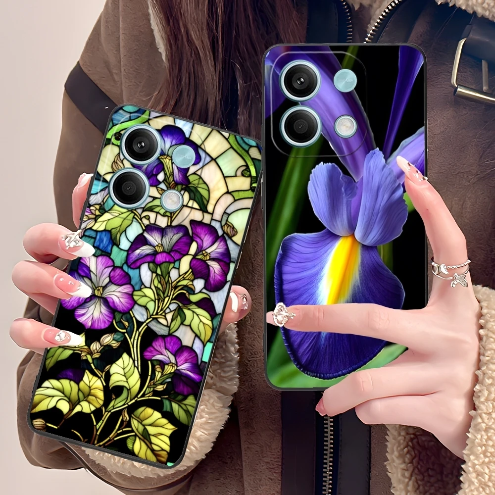 Iris Flower Pretty Mobile Cell Phone Case for Xiaomi POCO M6 M5 M4 M3 X6 X5 X4 X3 F6 F5 F4 F3 F2 C40 Pro GT 5G Black Cover Shell