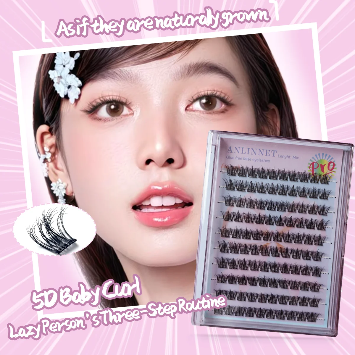 100 Stück Selbstklebende Wimpern C-Curl Wimpernbüschel 5D Flauschige DIY Dramatische Künstliche Wimpern Geeignet für Partys Falsche Wimpern