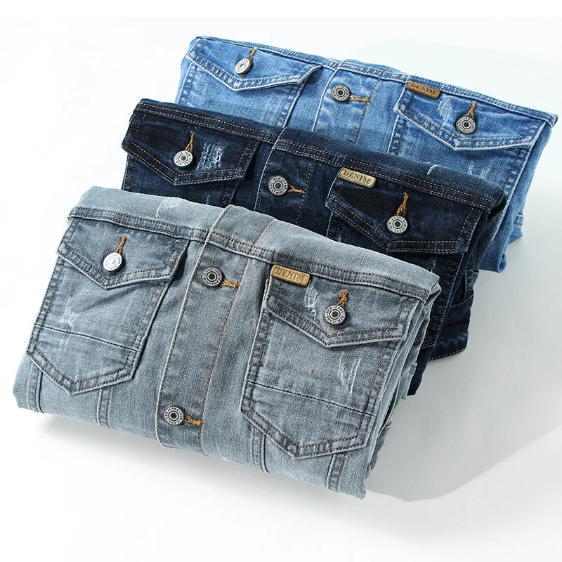 Jacket Men\'s Casual Cotton Black Denim Jaqueta Jeans Masculina Slim Washed Retro Classic Blue Jeans Coat Male Men Clothing