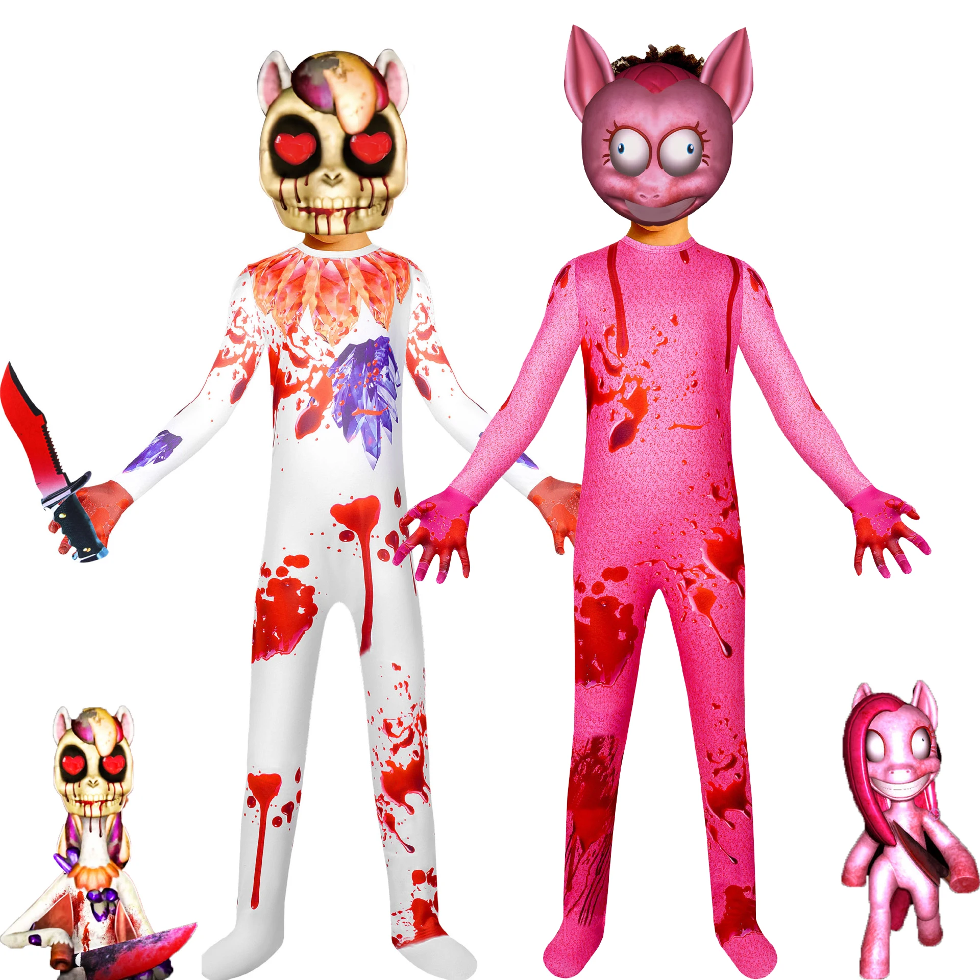 Costumi di Halloween fantasia per bambini FNAF spaventoso Pony Cosplay ragazzi ragazza tuta maschera Cartoon Carnival Party abbigliamento tute