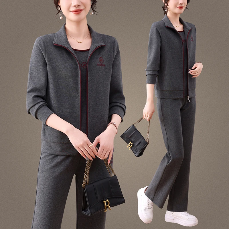 

Faionable Sportswear Set New Sle Mommy Casual Outfit Tee Pieces Long Sve Zipper Closure Polyester Cotton Blend