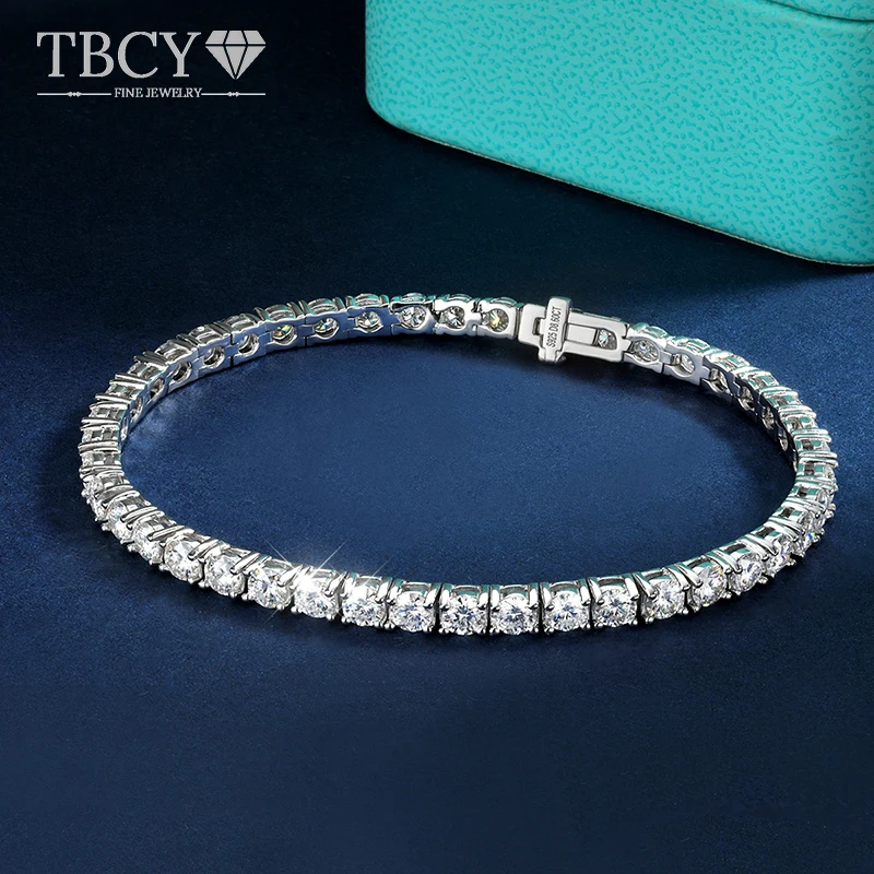 

TBCYD 0,2CT Теннисный браслет из муассанита для рождественского подарка, серебро 925 пробы с оригинальным покрытием 18 карат, ювелирные изделия для банкетов.